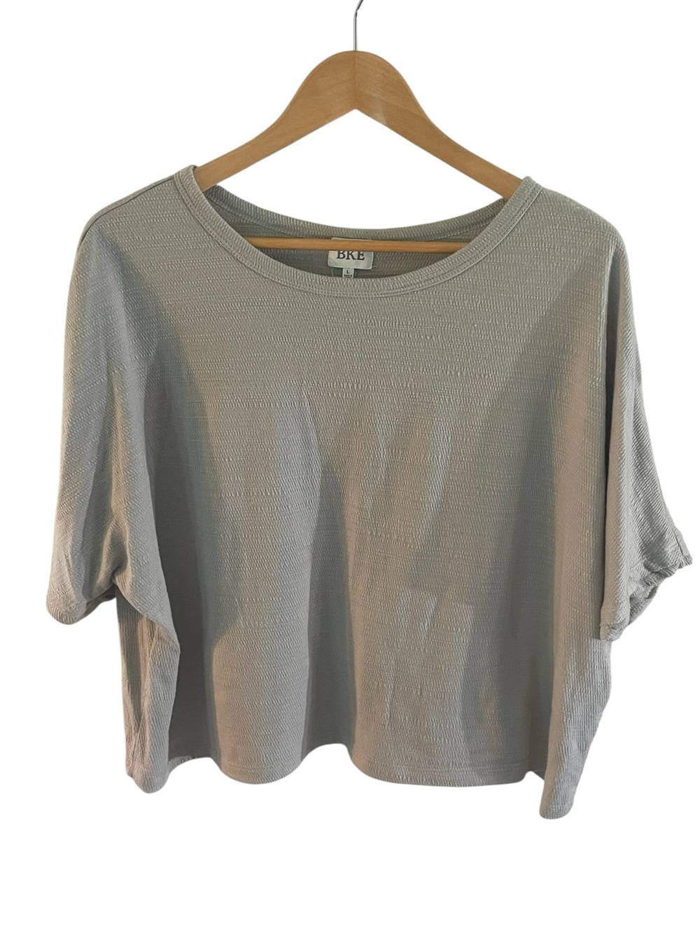 C50- BKE Women's Light Gray Boxy Textured Short Sleeve Top Large